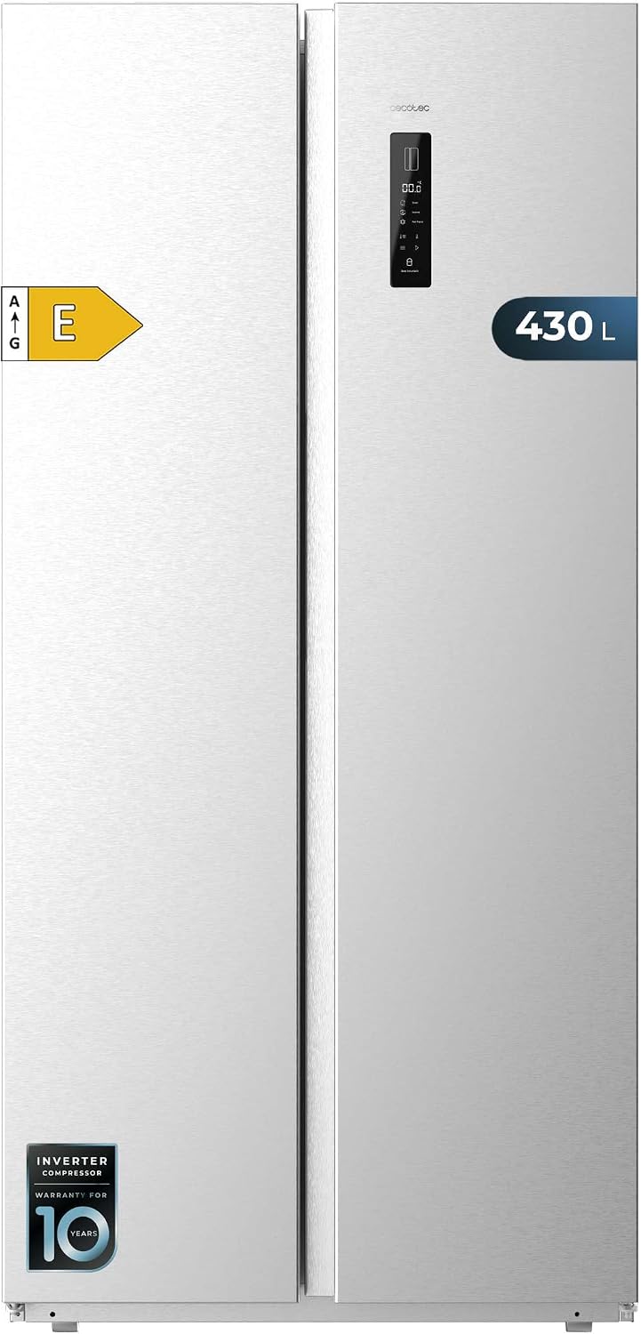 Cecotec Réfrigérateur, 430 L, No Frost, acier inoxydable, 176 cm, 84 cm, Side by Side 430 L, Hauteur 176 cm et Largeur 84 cm, 2 Portes