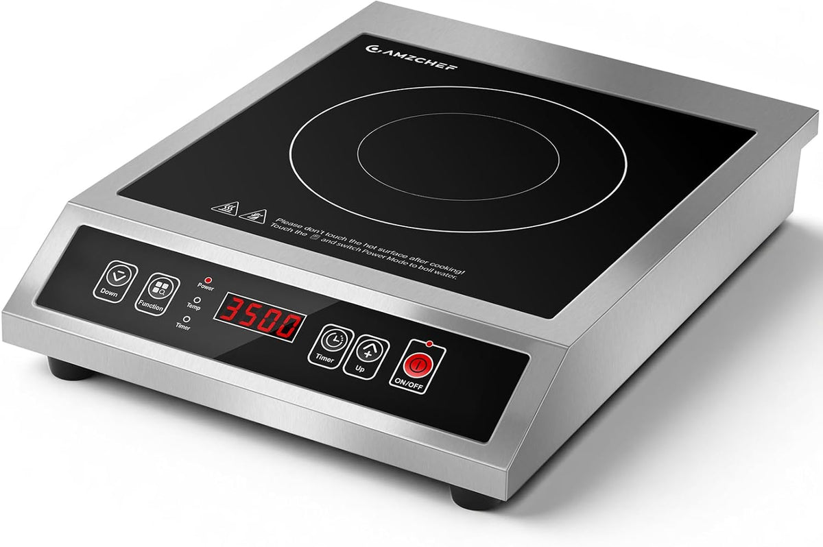 AMZCHEF Plaque à induction, acier inoxydable, 21 Niveaux, Adapté pour Cuisine de Restauration Professionnelle Restaurant, 20 Niveaux, 3500W