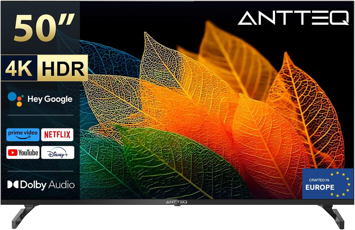 Téléviseur Antteq HDR10, Wi-Fi, 50 Pouces, 127cm, 4K UHD, Andriod TV 4K UHD, DVB-C/S2/-T2, Bluetooth, WiFi, Dolby Audio, Google Assistance