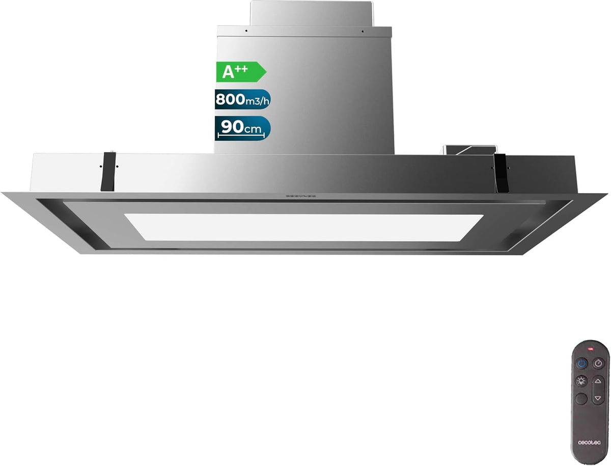 Hotte aspirante Cecotec 800M3, acier inoxydable, télécommande, 90 cm, 3 niveaux, 90cm, 800M3/H, 210W, 800 m3/h, 220W, Aspiration 800M3/H, Booster