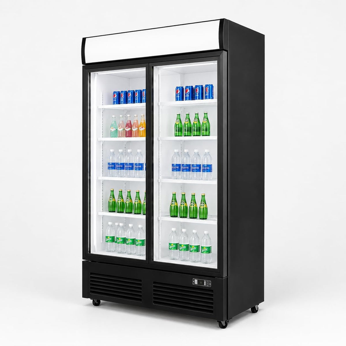 Rafraichisseur de boissons, Générique Armoire à Boissons Réfrigérée 2 Portes Coulissantes avec Canopy, 2°C, 8°C, 736 Litres, éclairage LED