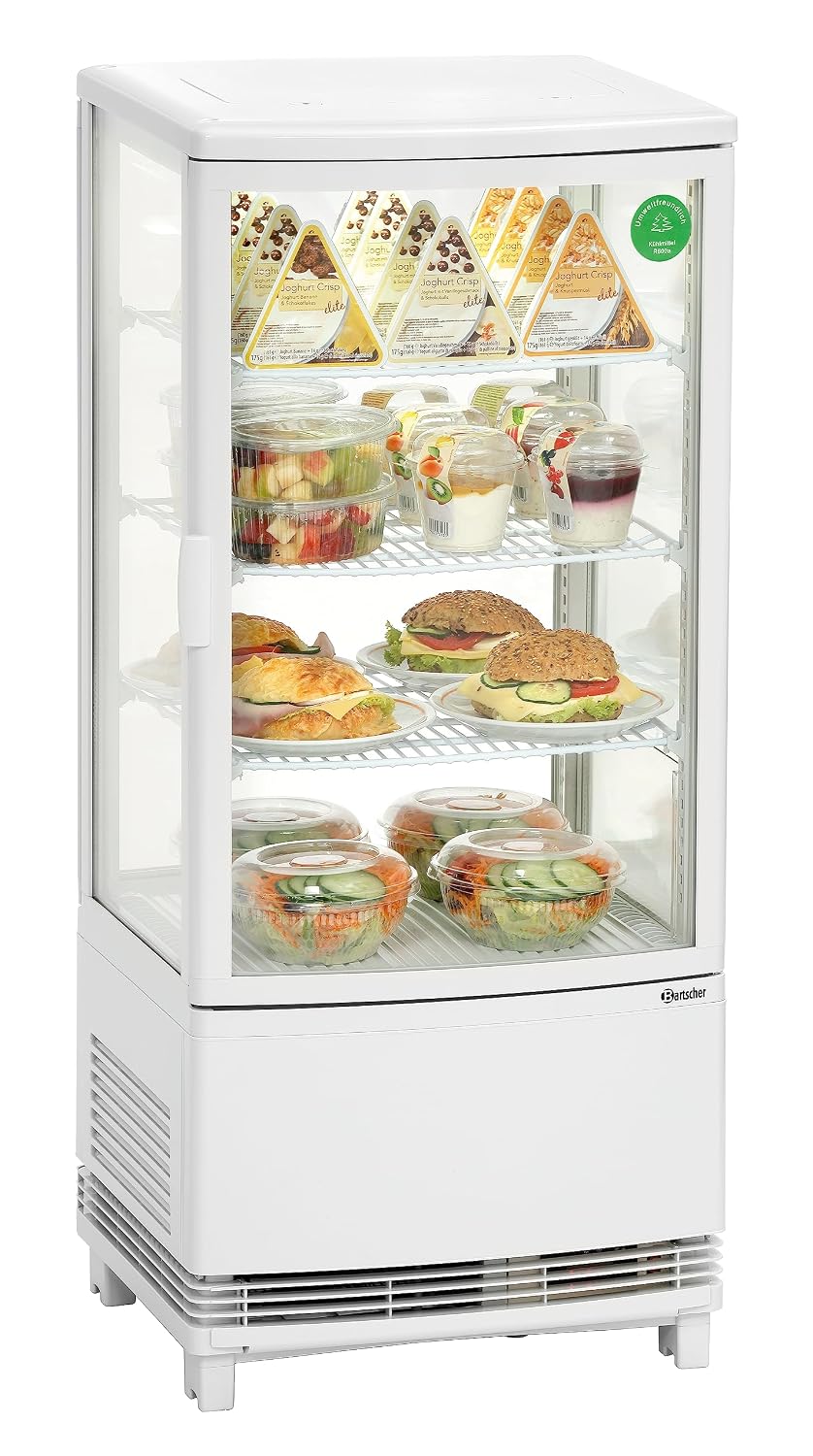 Réfrigérateur de présentation Bartscher, verre, éclairage LED, 86 L, 357 mm, 315 mm, 429 mm, 425 mm, 230 V, 435 mm, 980 mm, 2 °C, 12 °C, 0, 18 kW