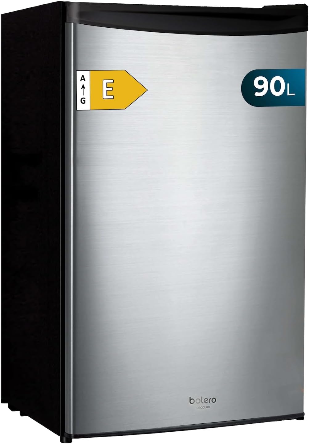 Cecotec Mini réfrigérateur, 90 L, 5 étagères pour un rangement optimal.Classe E., réglable, acier inoxydable, 5 niveaux, 47 cm, 44 cm, 83 cm