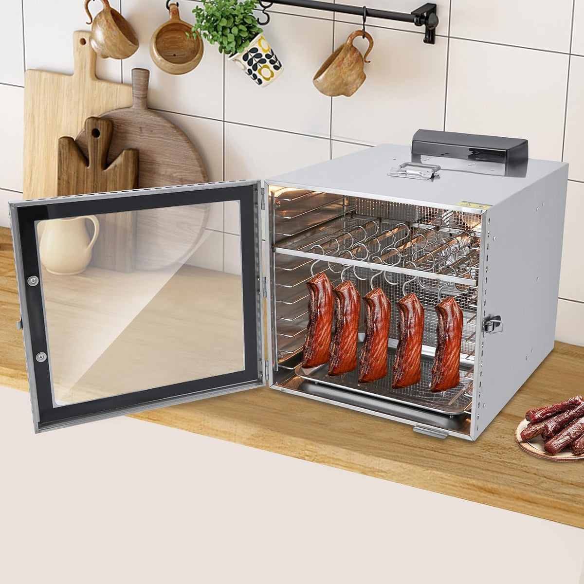 Lave-vaisselle, 1000 W, avec 20 crochets, acier inoxydable, RUETERY, 1800 tr/min, 90 °C, 30 à 90 °C, fonction minuterie 24 h, sèche-viande