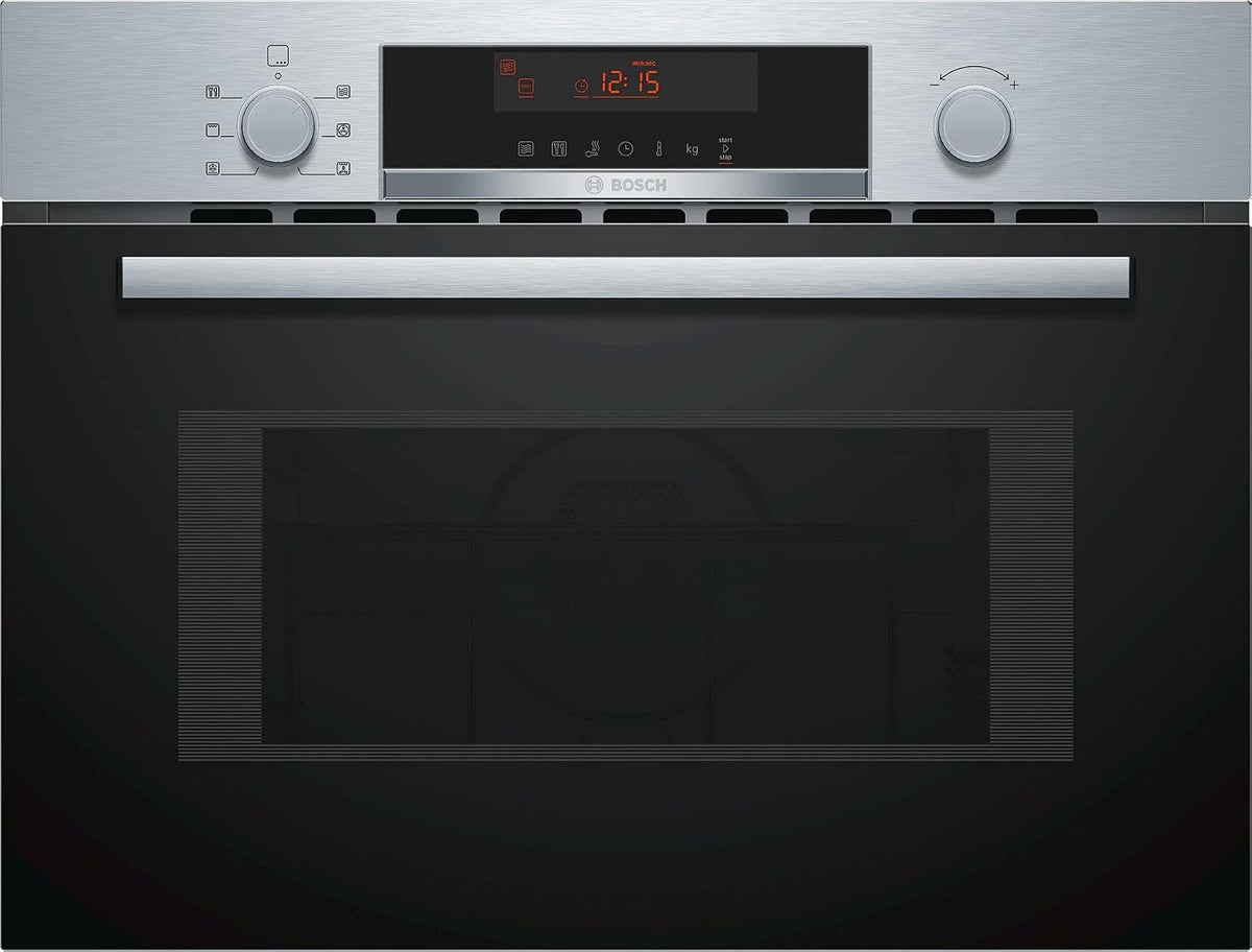 Bosch Four micro-ondes, 44 L, éclairage LED, acier inoxydable, 900 W, 1750 W, 45 cm, 90 W, 180 W, 360 W, 600 W, 36 cm, 4 modes
