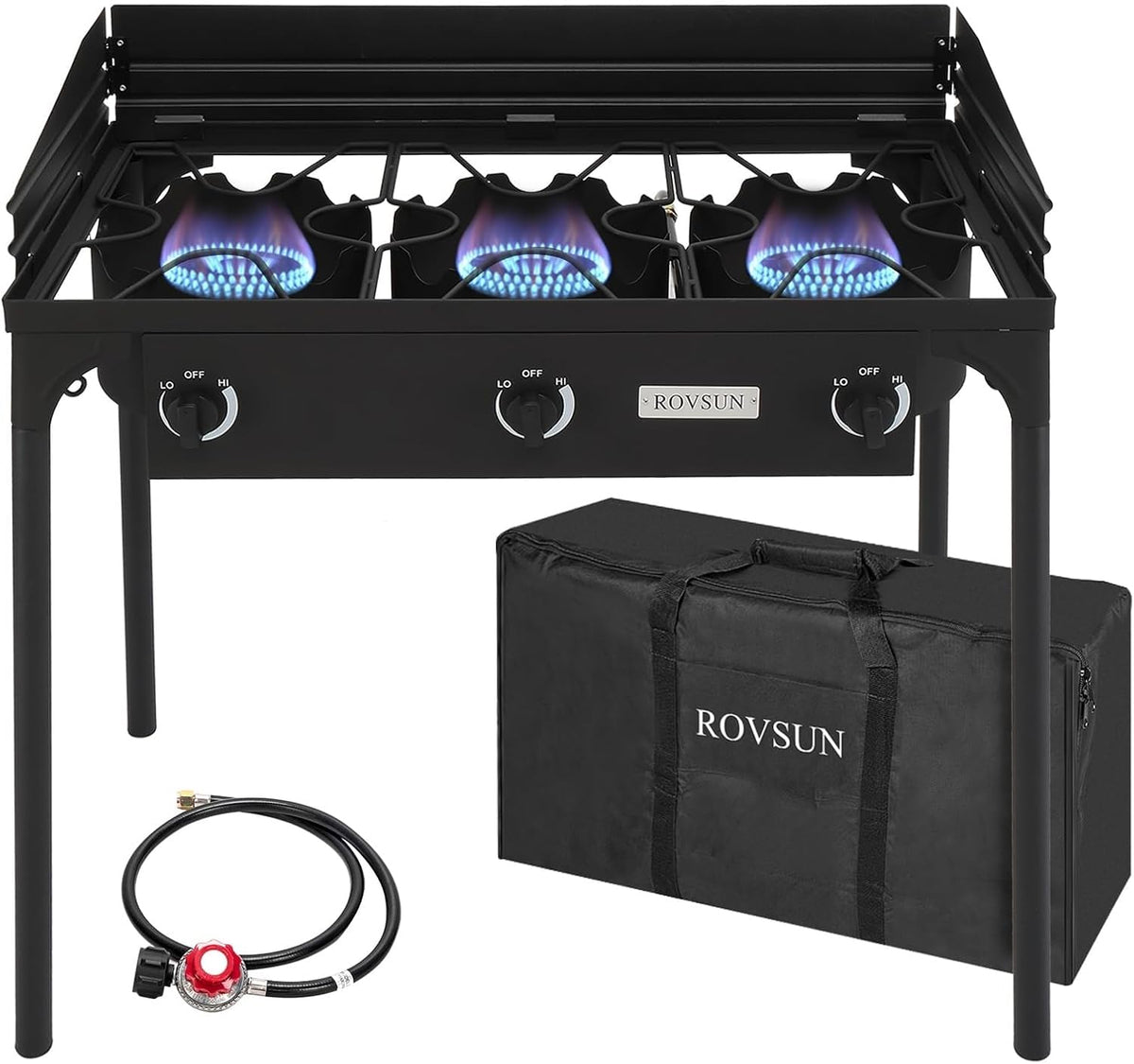 ROVSUN Réchaud à gaz propane d'extérieur, pare-vent amovible, régulateur 0–20 psi, sac de transport et pieds démontables