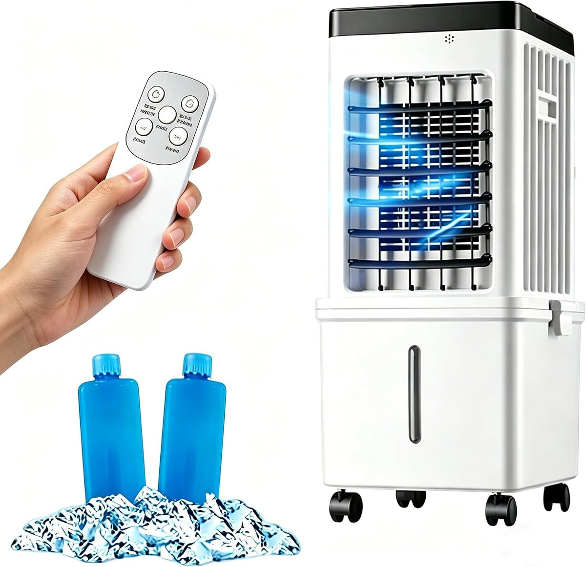 Oocpin Rafraîchisseur d'air évaporatif 3 en 1, 3 vitesses, oscillation 120°, minuterie 7,5 h, télécommande