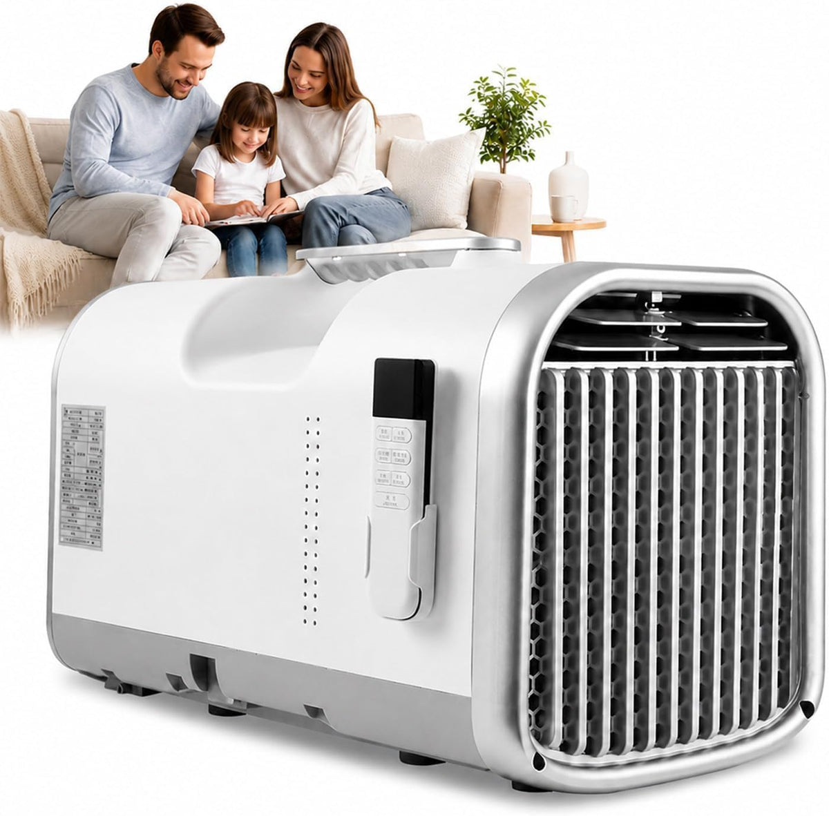 Climatiseur BoTongSiHai, réglable, 5100 BTU, 1300 W, 1500 W, 45 dB, 3 vitesses, 32 °C, portable, commande tactile, minuterie, réservoir d'eau