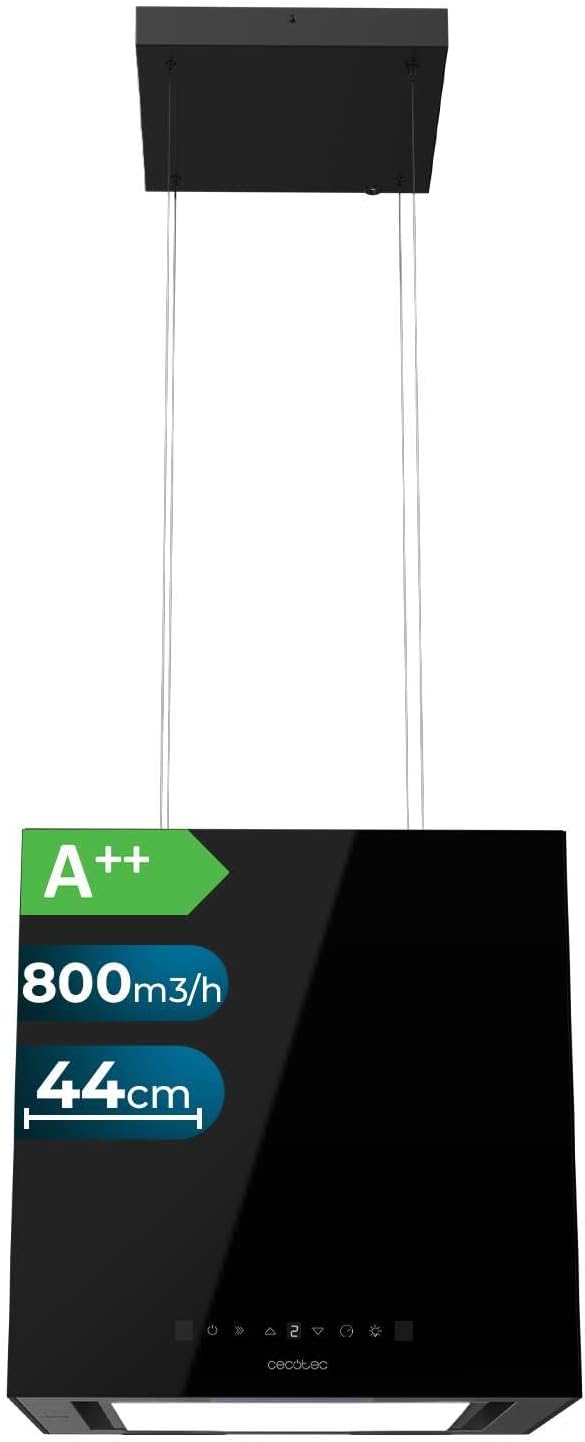 Hotte aspirante Cecotec 800M3, verre, éclairage LED, 44 cm, 3 niveaux, 44cm, 800M3/H, 210W, 220W, Aspiration 800M3/H, Moteur 210W, 3 Puissances