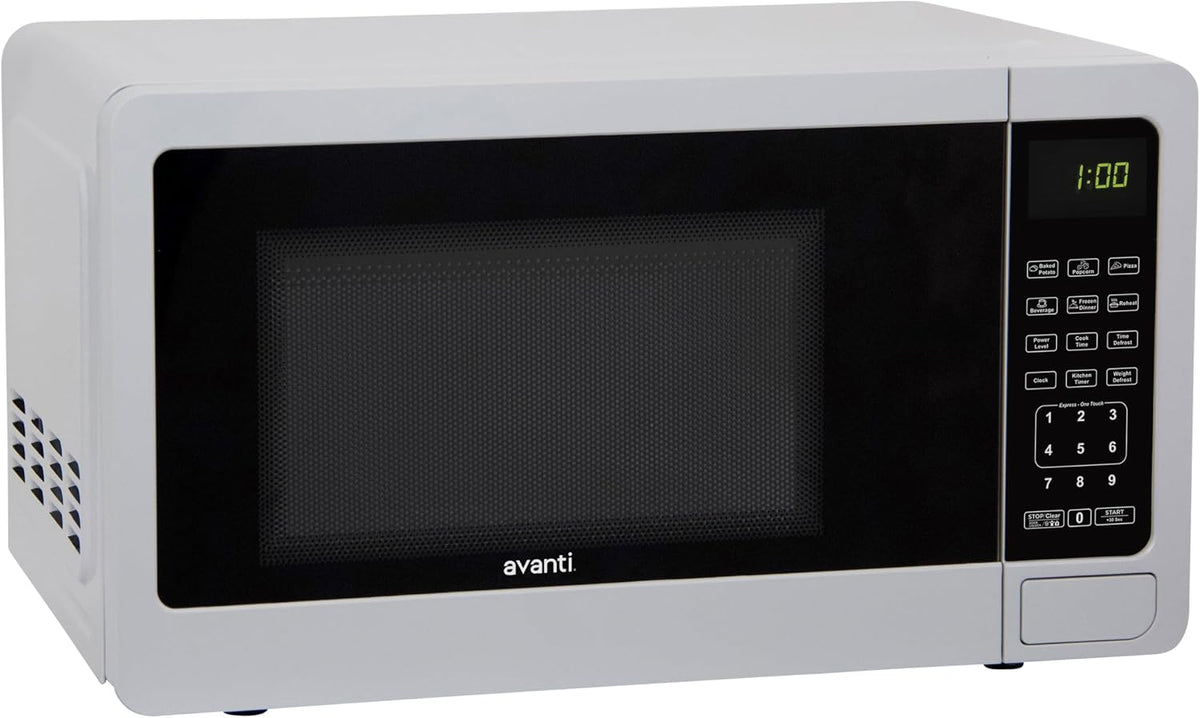 Avanti Four micro-ondes, verre, 700 W, MT7V0W, blanc, minuterie, dégivrage rapide, panneau de commande électronique et plateau tournant en verre