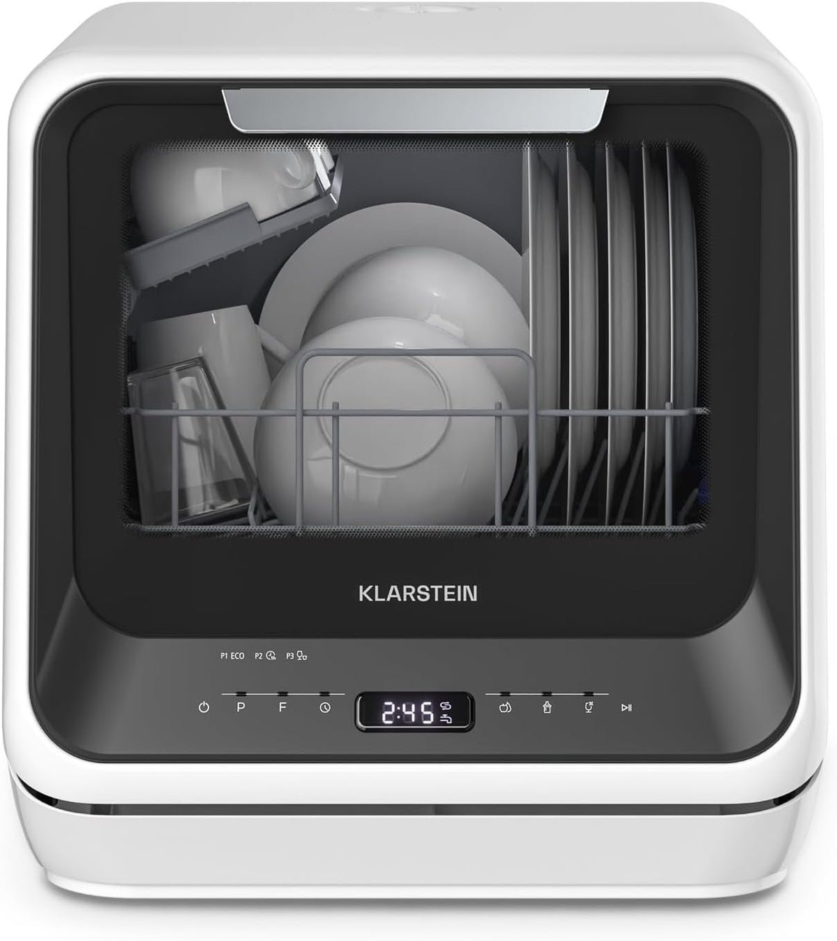 Lave-vaisselle KLARSTEIN, 58 dB, 58dB, 7 Programmes, 5L Réservoir ou Raccordement, Silencieux 58dB, Noir, portable, Compact, Classe énergétique D