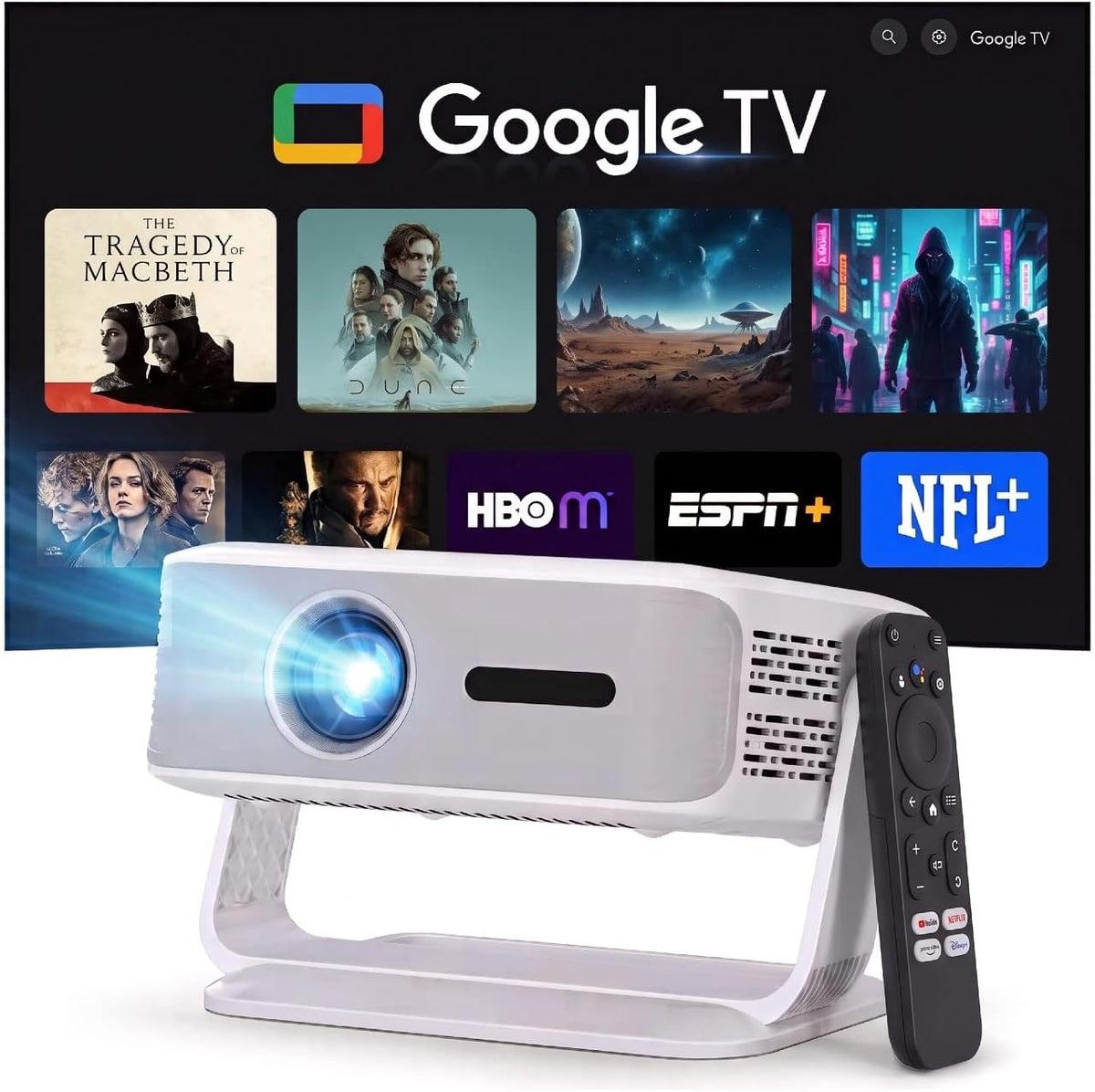 Wielio Vidéoprojecteur, 30dB, télécommande, Wi-Fi, Bluetooth, Google TV