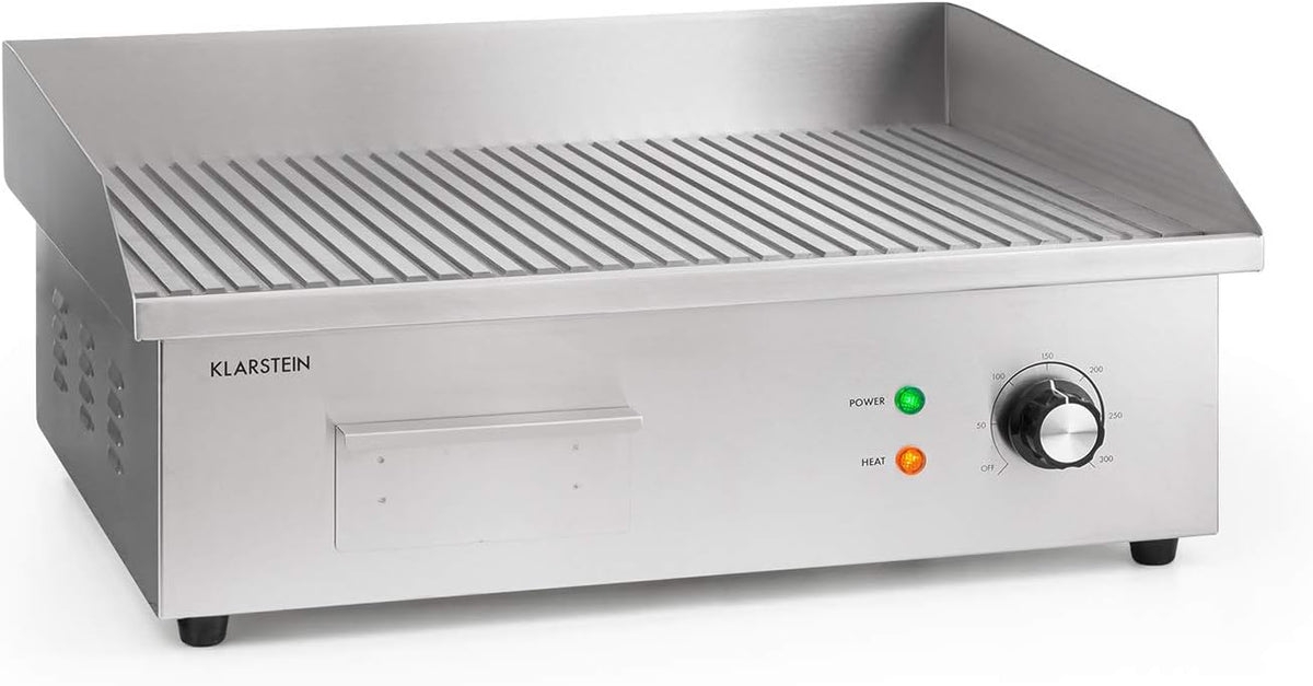 KLARSTEIN Grill électrique, 54, 5 × 35 cm, éclairage LED, acier inoxydable, 3000 W, 3000R, 300 °C, 50-300 °C, réglable