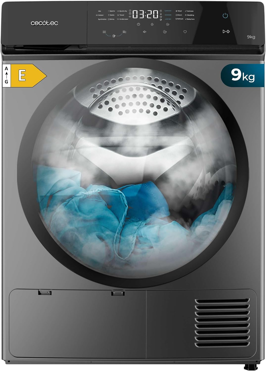 Cecotec Sèche-linge, 9Kg, acier inoxydable, 15 programmes, pompe à chaleur