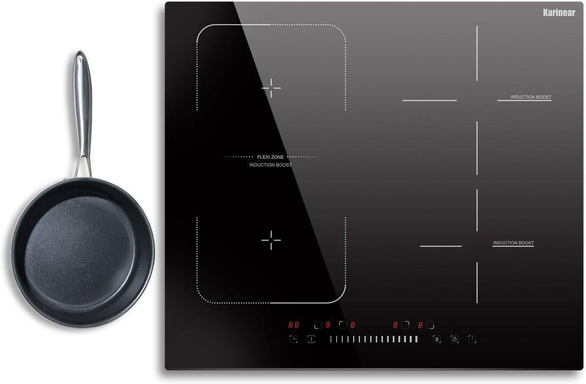 Karinear Plaque à induction, verre, 24 pouces, 4 brûleurs, 240V, 2 brûleurs, commande tactile, minuterie
