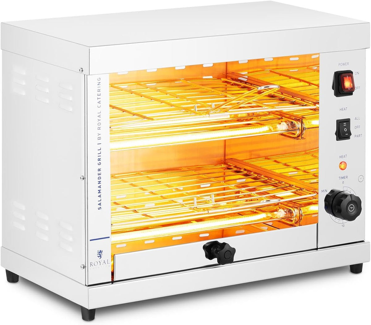 Mini four, acier inoxydable, Salamandre de Cuisine Professionnelle, réglable, 3 200 W, Royal Catering, 26 × 50 × 39 cm, 58 × 35 × 46 cm, 5 cm
