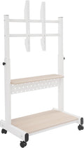 Support TV sur pied, Hauteur réglable de 108, 5 à 128, 5 cm, Support TV sur roulettes pour téléviseur de 43 à 86 pouces, Couleur bois, blanc, HANGKAI