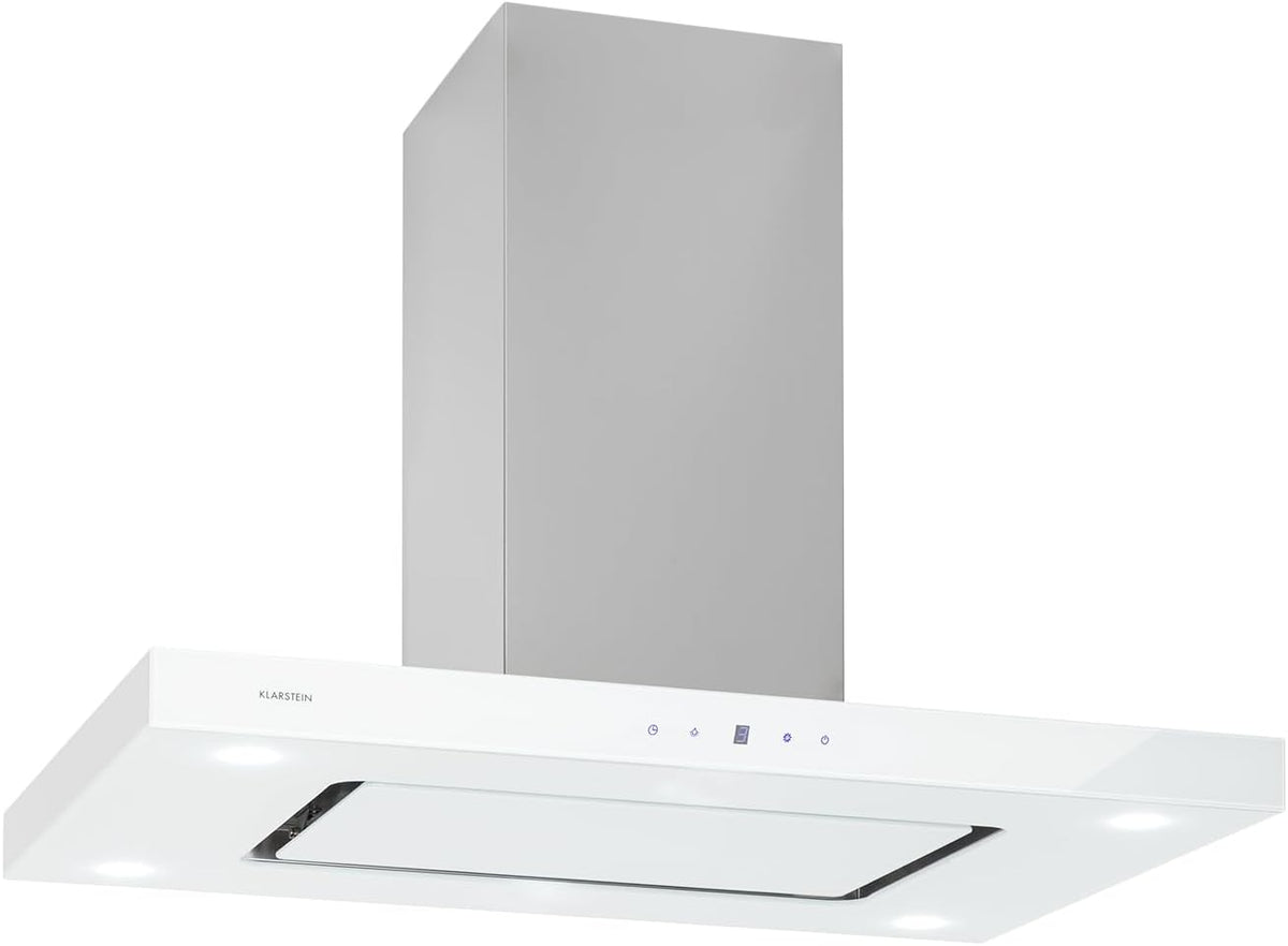 KLARSTEIN Hotte aspirante, 3 niveaux, éclairage LED, acier inoxydable, 65 dB, 90 cm, 3 niveaux de puissance, 230W, 642 m3/h, blanc