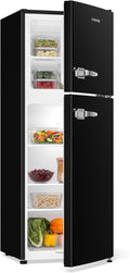 Réfrigérateur KLARSTEIN, verre, réglable, 39 dB, 240 V, 2 niveaux, niveau sonore 39 dB, 50 Hz, noir, Audrey Retro, éclairage intérieur