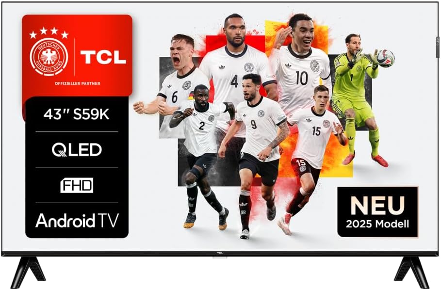 TCL 43S59K Téléviseur, 108 cm, Wi-Fi, TV QLED 43S59K 108 cm Full HD Aluminium brossé, 43 pouces, 16 W, HDR10, Bluetooth, Android TV