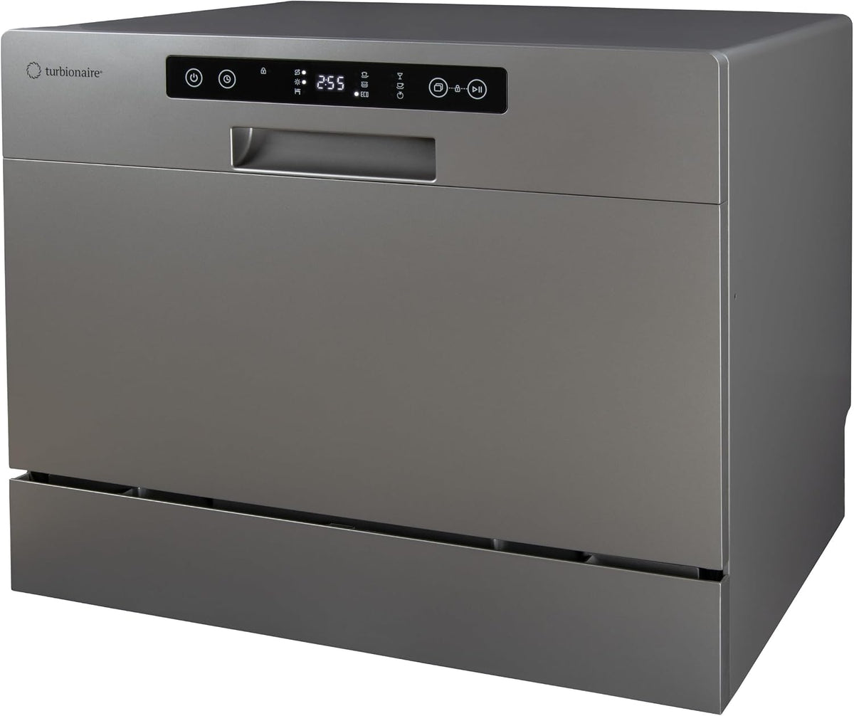 Lave-vaisselle Turbionaire TPDSAVA6CTG, verre, réglable, 55 cm, 7, 4 L, mode Éco, 6 couverts, 6 programmes, lavage 360°, Gris, sécurité enfants