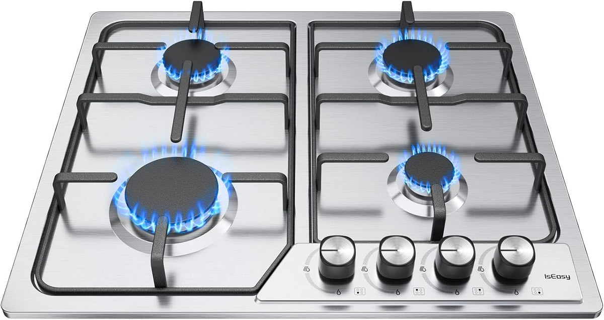 Plaque de cuisson IsEasy, Plaque Gaz 4 Feux Inox, 60cm, 7200W, 2700W, 1750W, 1000W, 58.5cm, 50.5cm, 5.5cm, 56cm, 48cm, 4 zones, Table Gazs 60cm