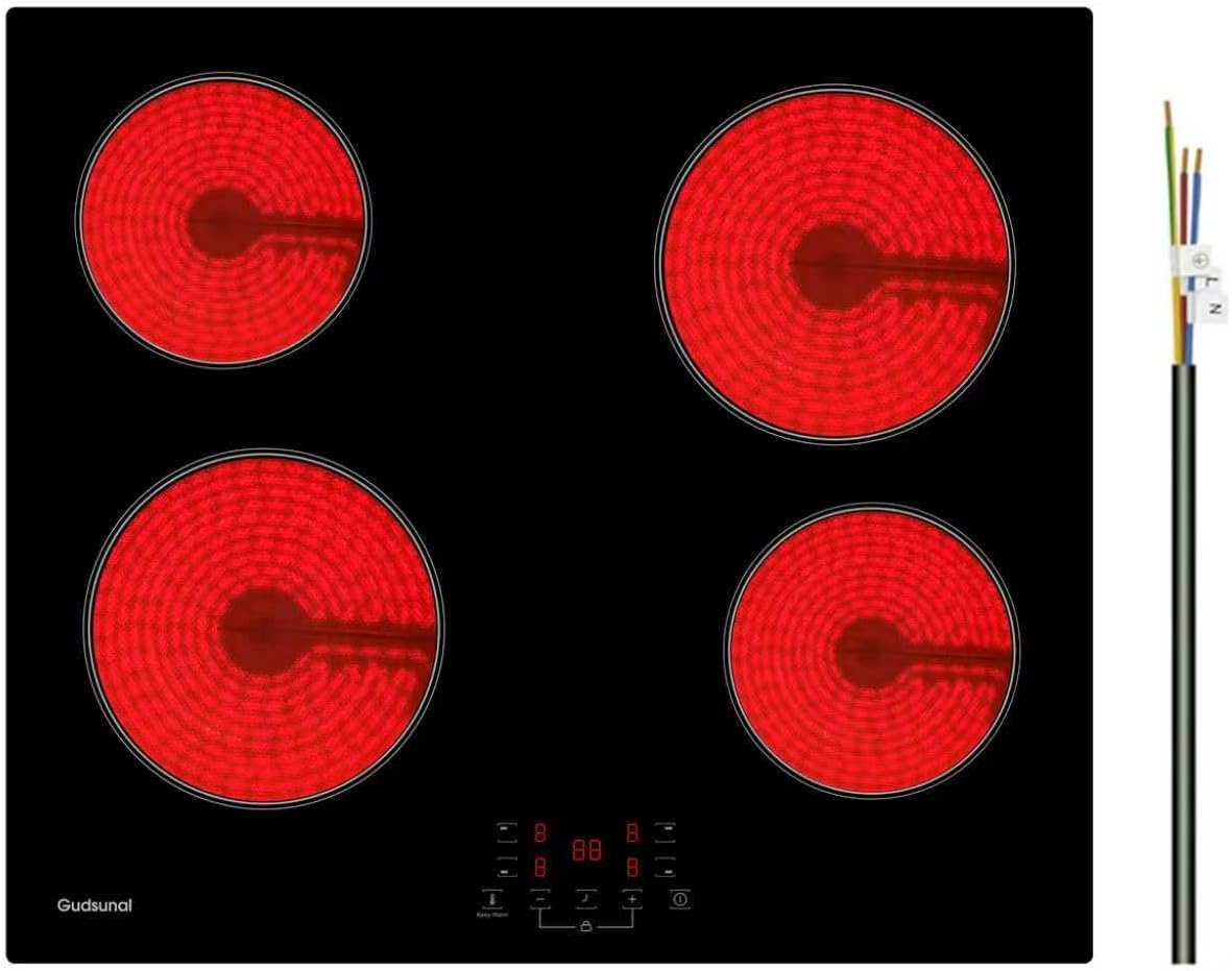 Plaque de cuisson Gudsunal, verre, 6000W Table de Cuisson avec 9 Niveaux de Puissance, 59 × 52 × 4, 9 cm, 56 × 49 cm, 1Fonction, minuterie