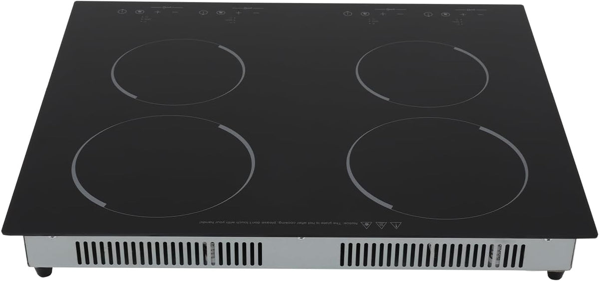 HPDTZ Plaque de cuisson, 6000 W, acier inoxydable, pour casseroles à fond plat, 4 zones, 4 zones de cuisson, commande tactile, verre