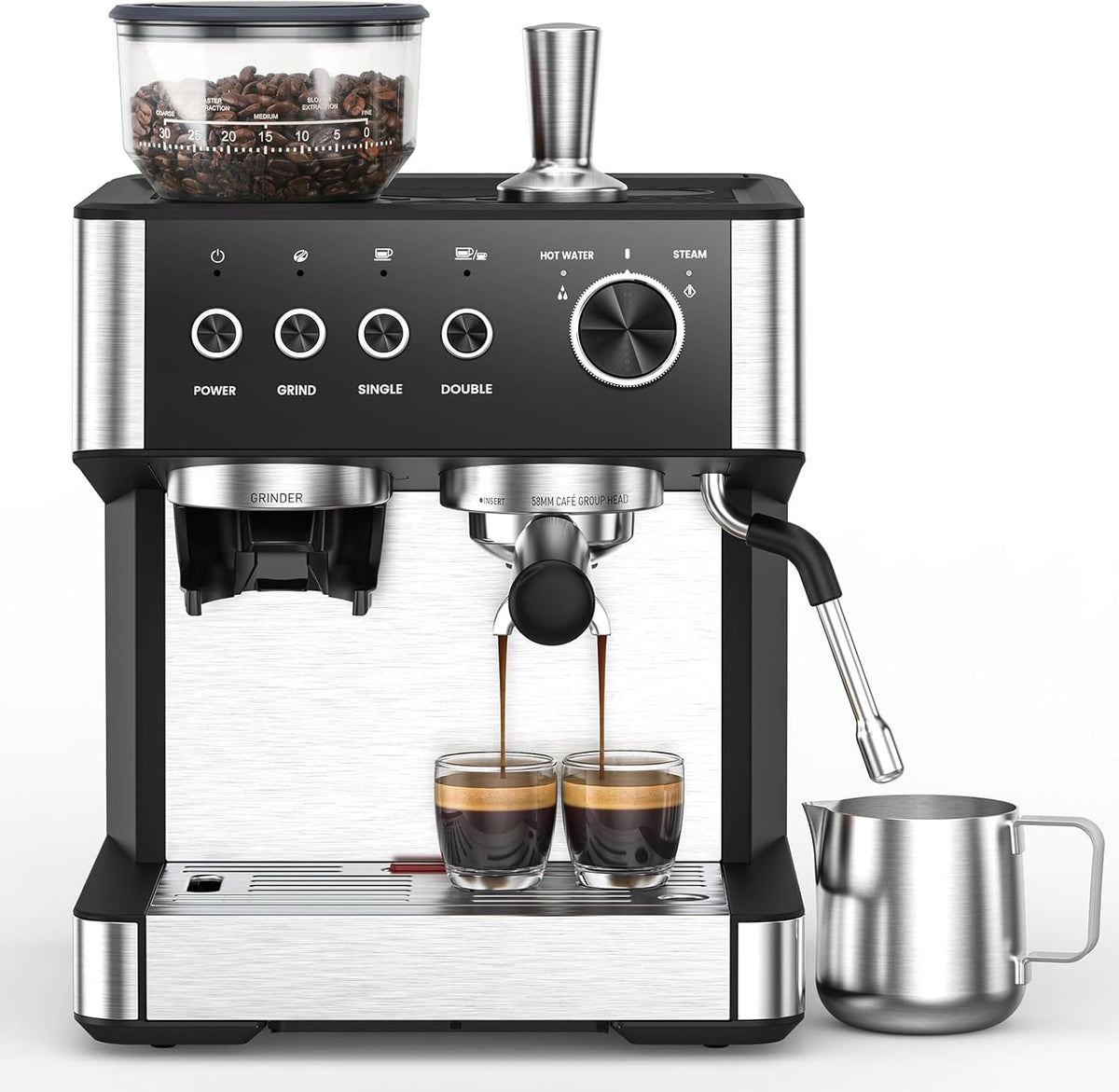 Electactic Machine à café, acier inoxydable, Noir, réservoir d'eau, fonction vapeur