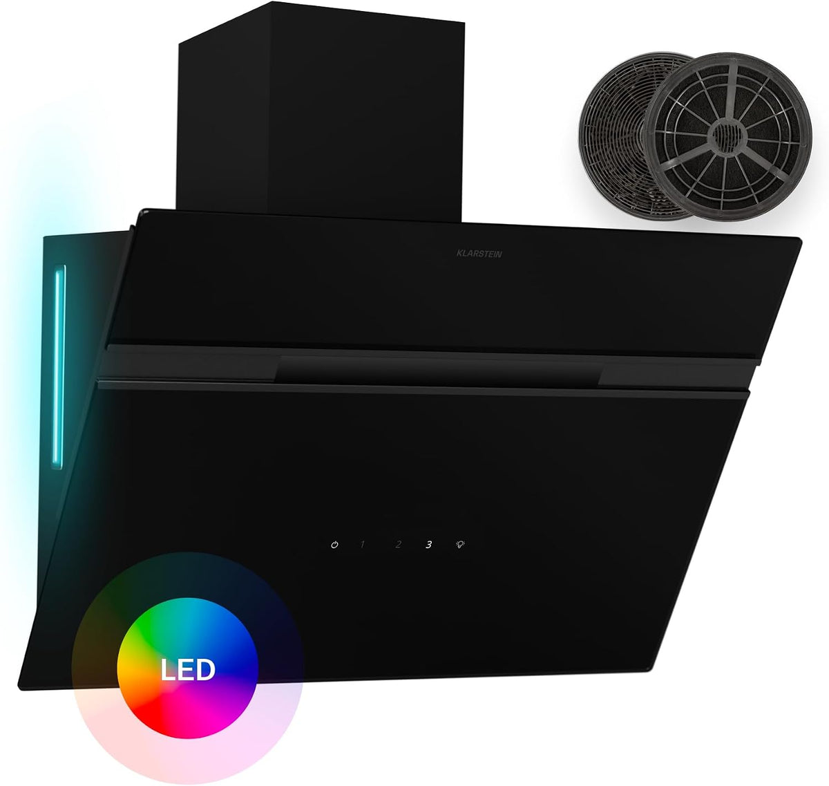 Hotte aspirante KLARSTEIN, éclairage LED 9 couleurs, 60 cm, 52 dB, 60 cm hotte murale, 600 m3/h, commande tactile, classe énergétique A