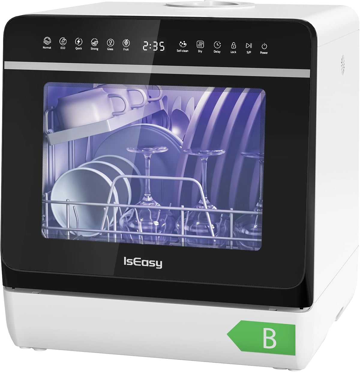 IsEasy Lave-vaisselle, 950 W, écran LED et Commande Tactile pour Appartement, éclairage LED, verre, 230 V, 5 L, 43 cm, 39 cm, 46 cm, 26 cm