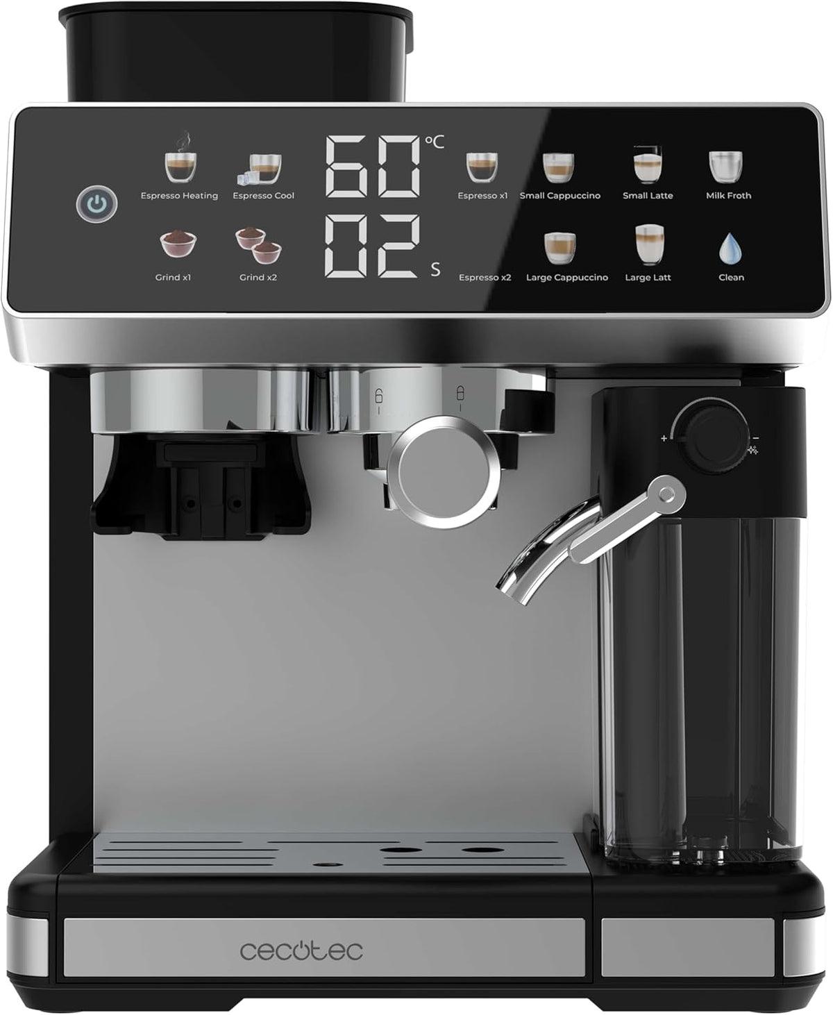 Cecotec 100g Cafetière et machines à expresso, 500 ml, 2, 6 L, 1350 W, 20 niveaux, 100g Café et 500 ml Lait, 1350W, 2, 6L, 20 Bars, Moulin Conique
