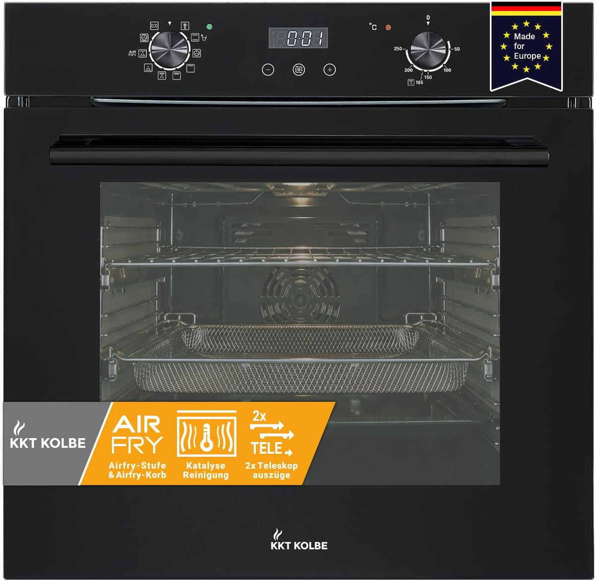 KKT KOLBE Four encastrable, éclairage LED, verre, 60 cm, 73 l, 5 niveaux, BO7010FB, 3, 25 kW, 200 °C, 165 °C, minuterie