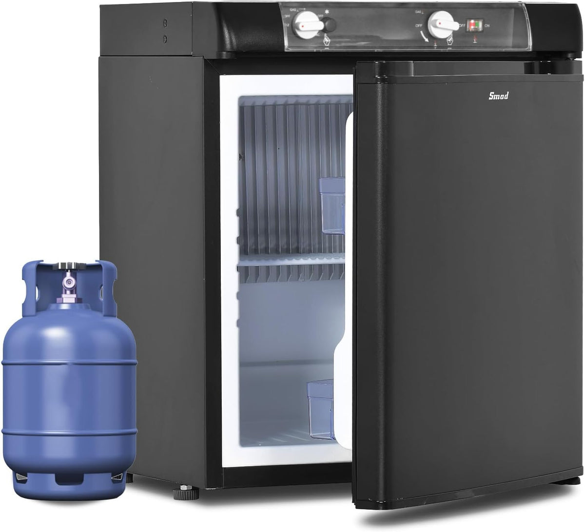 Réfrigérateur Smad, 46, 0 × 45, 0 × 60, 0 cm, Frigo Camping car 12V 220V Gaz, 40L, 10 °C, 60L, Noir, portable, Frigo Trimixte, Camion, Fourgon, Garage