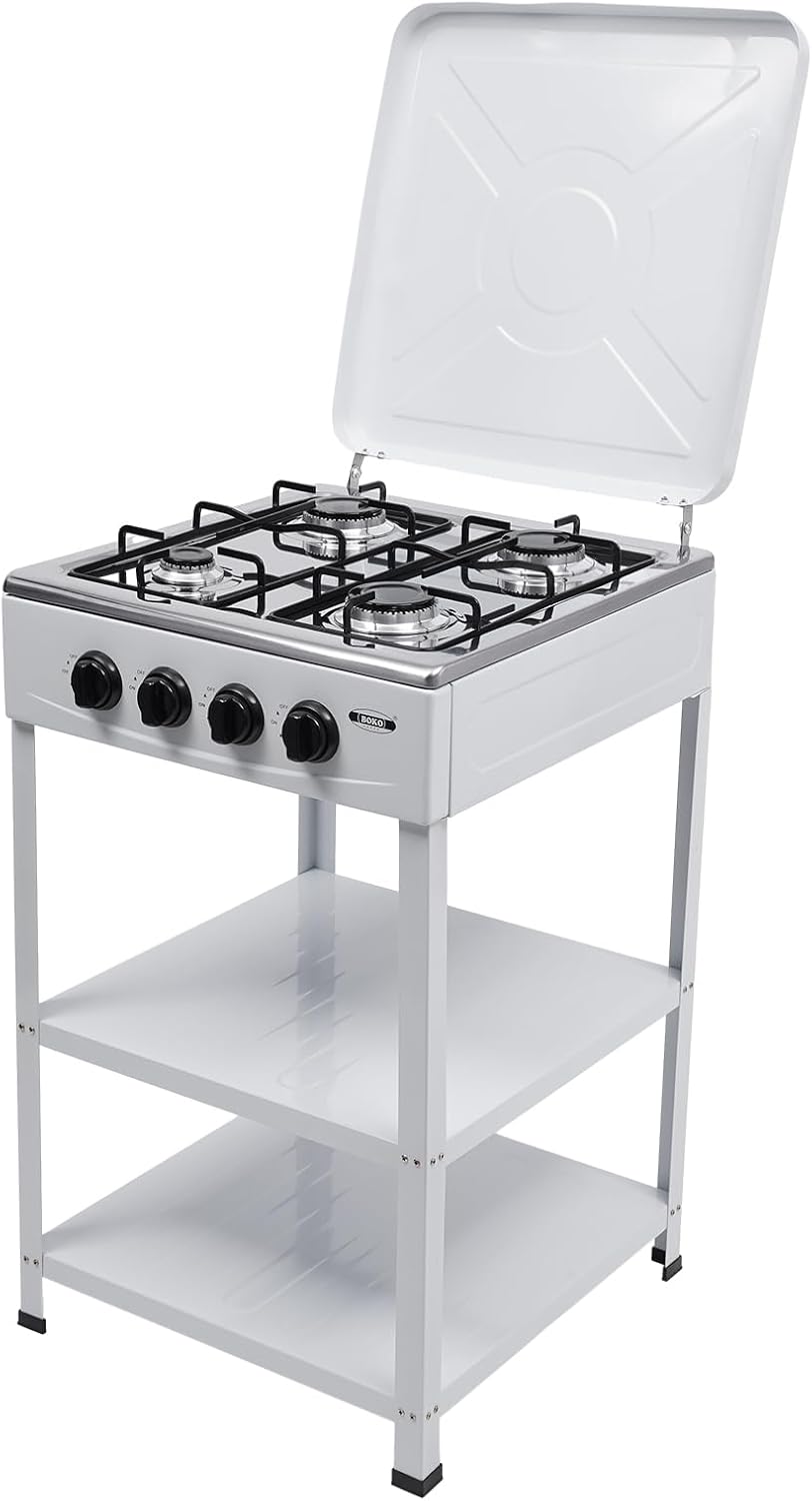 LUNICASHA Plaque de cuisson, 2, 36 pouces, avec bouton rotatif éclairé, pose libre avec supports, gaz naturel, pare-brise, blanche