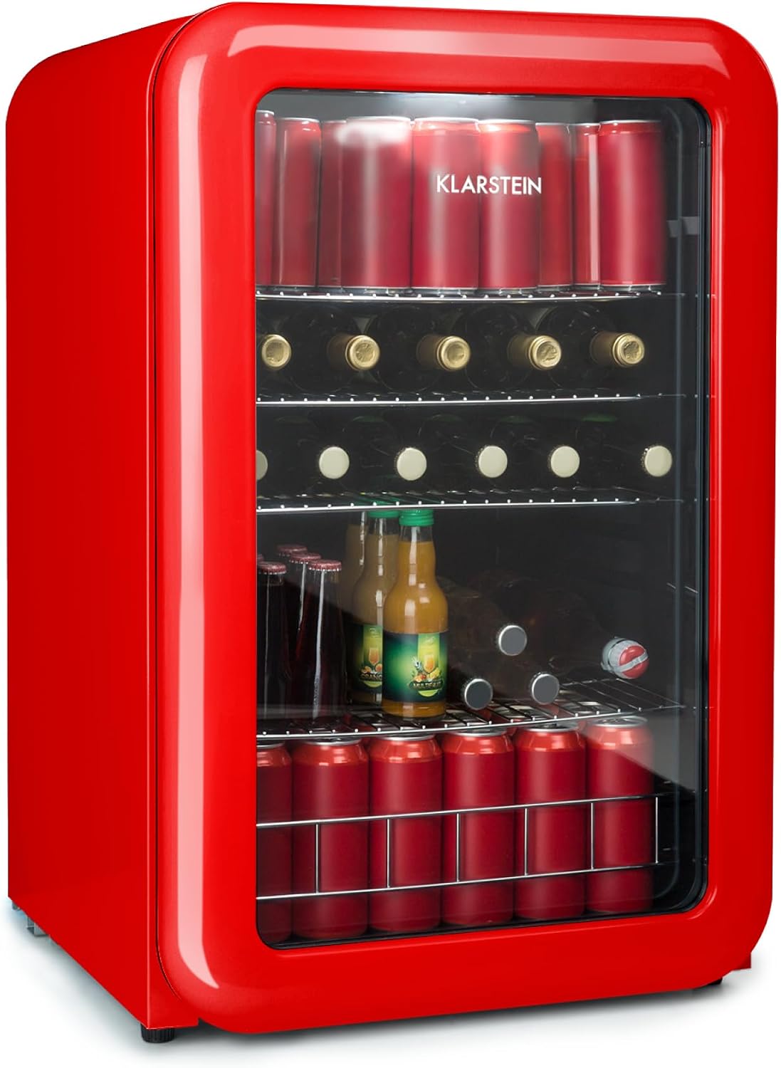 Réfrigérateur KLARSTEIN, réglable, 39 dB, 115 L, seulement 39 dB, 10°C, 0-10°C, PopLife Refroidisseur de boissons, mini-bar, écologique, rouge