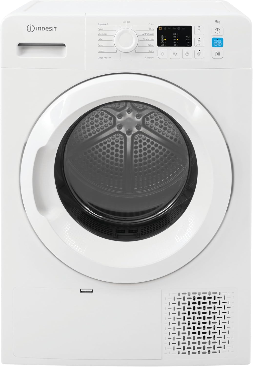 Sèche-linge à condensation, 59.5 × 84.9 × 64.9 cm, Indesit, 67 dB, YTNM1091FR, 4kg, 15 programmes, pompe à chaleur
