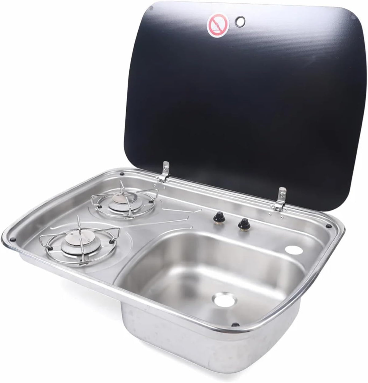 Cuisinière EDEDE, Plaque de Cuisson et évier avec Couvercle en Verre trempé, 60 × 44, 5 × 14, 5 cm, lavabo en Acier Inoxydable pour Camping-Car