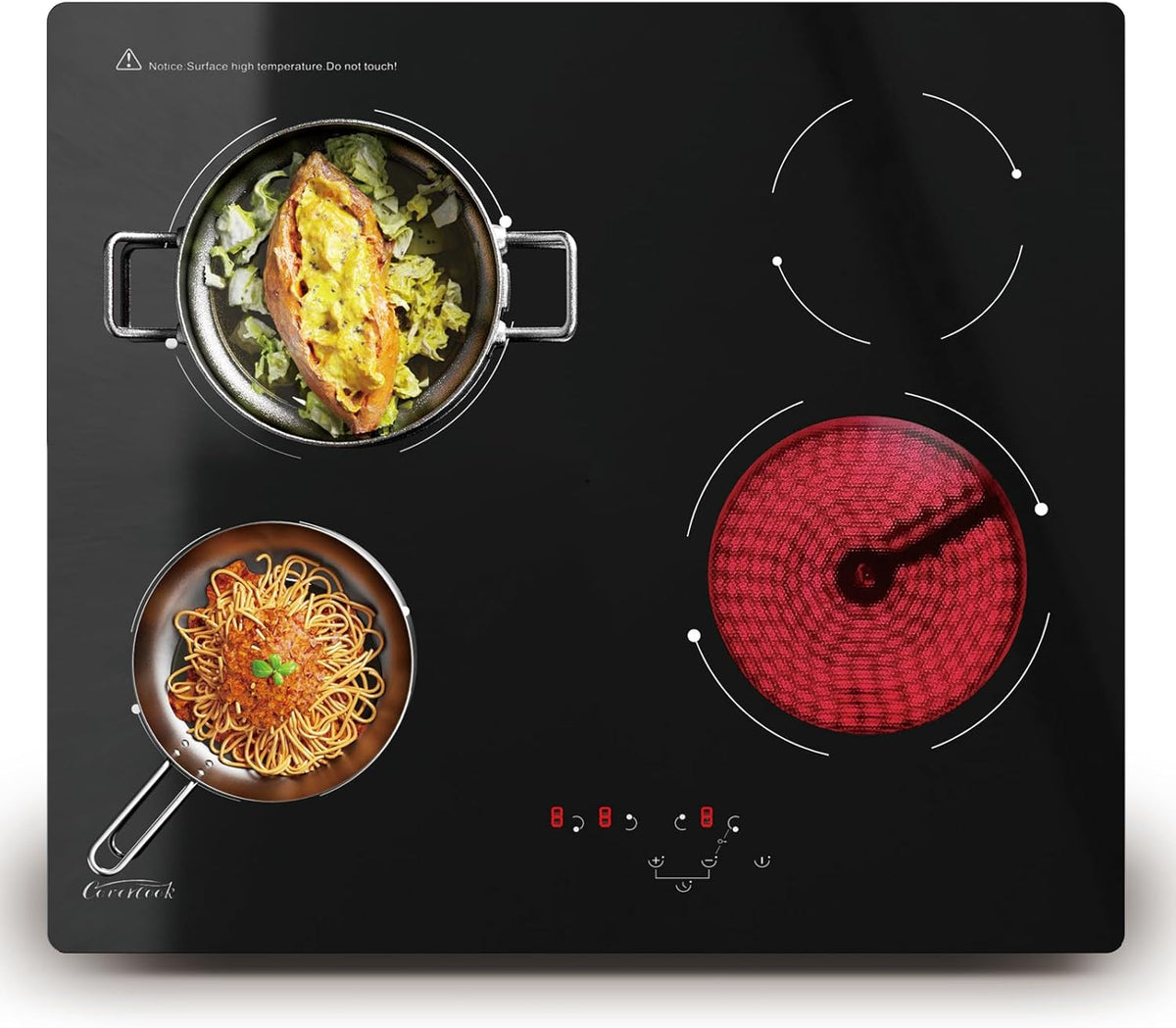 COVERCOOK Plaque de cuisson, 560 × 490 mm, réglable, acier inoxydable, 590 × 520 × 52 mm, 9 niveaux, 60cm, 6000W, 6 KW, 240V, 60Hz, 1800W, 1200W