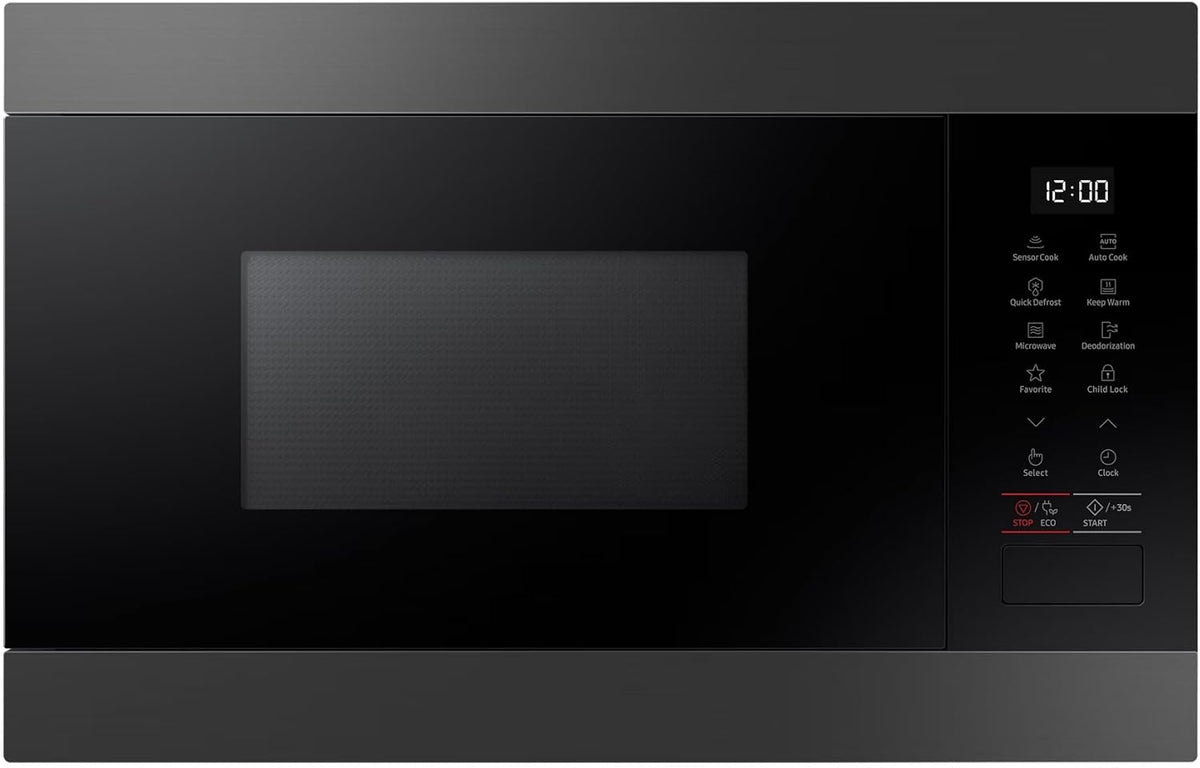 Four micro-ondes, verre, éclairage LED, 564 × 362 × 600 mm, Samsung, 38 cm, 850 W, 1250 W, MS22M8274AM, 22l, 1250w, 230V, 50Hz, encastrable
