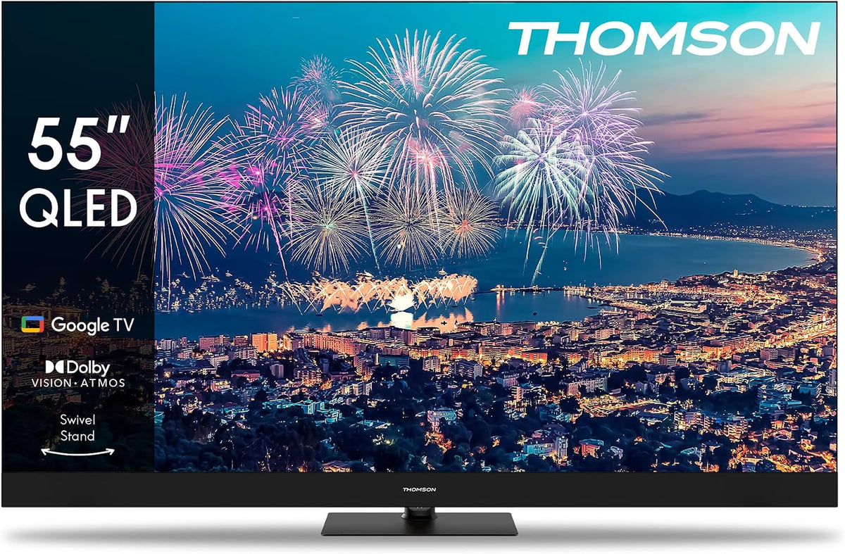 THOMSON HDR10 55QG6C14 Téléviseur, 55 Pouces, télécommande, 58 pouces, Bluetooth 5.1, 139cm, 4K UHD, Wi-Fi, QLED, Google TV, Dolby Vision, HDMI