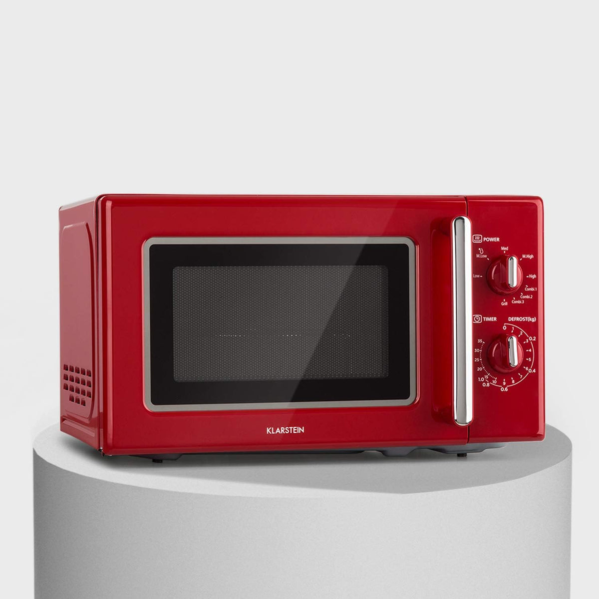 Four micro-ondes, acier inoxydable, 1000 W, KLARSTEIN, 5 niveaux, 700 W, 25, 6 cm, 700/1000 W, 5 niveaux de puissance, 20L, 6cm, 3 fonctions, rouge