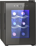 HOMCOM Cave à vin, éclairage LED, verre, 35 dB, 17L, 6 Bouteilles, 18°C, réglable