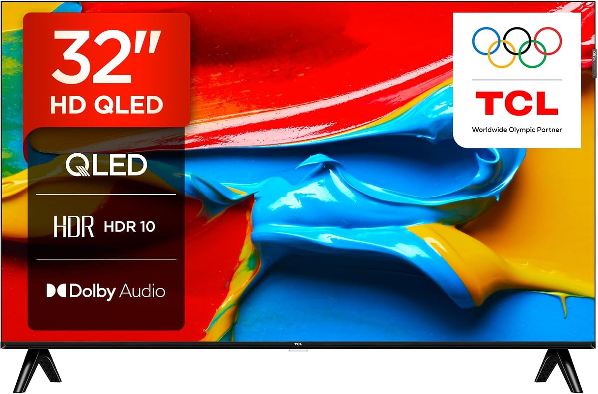 Téléviseur TCL 32V4C, 32' HD Smart QLED Direct LED avec Android TV et HDR, TV 32V4C, éclairage LED, Bluetooth, Full HD, Delgado Design