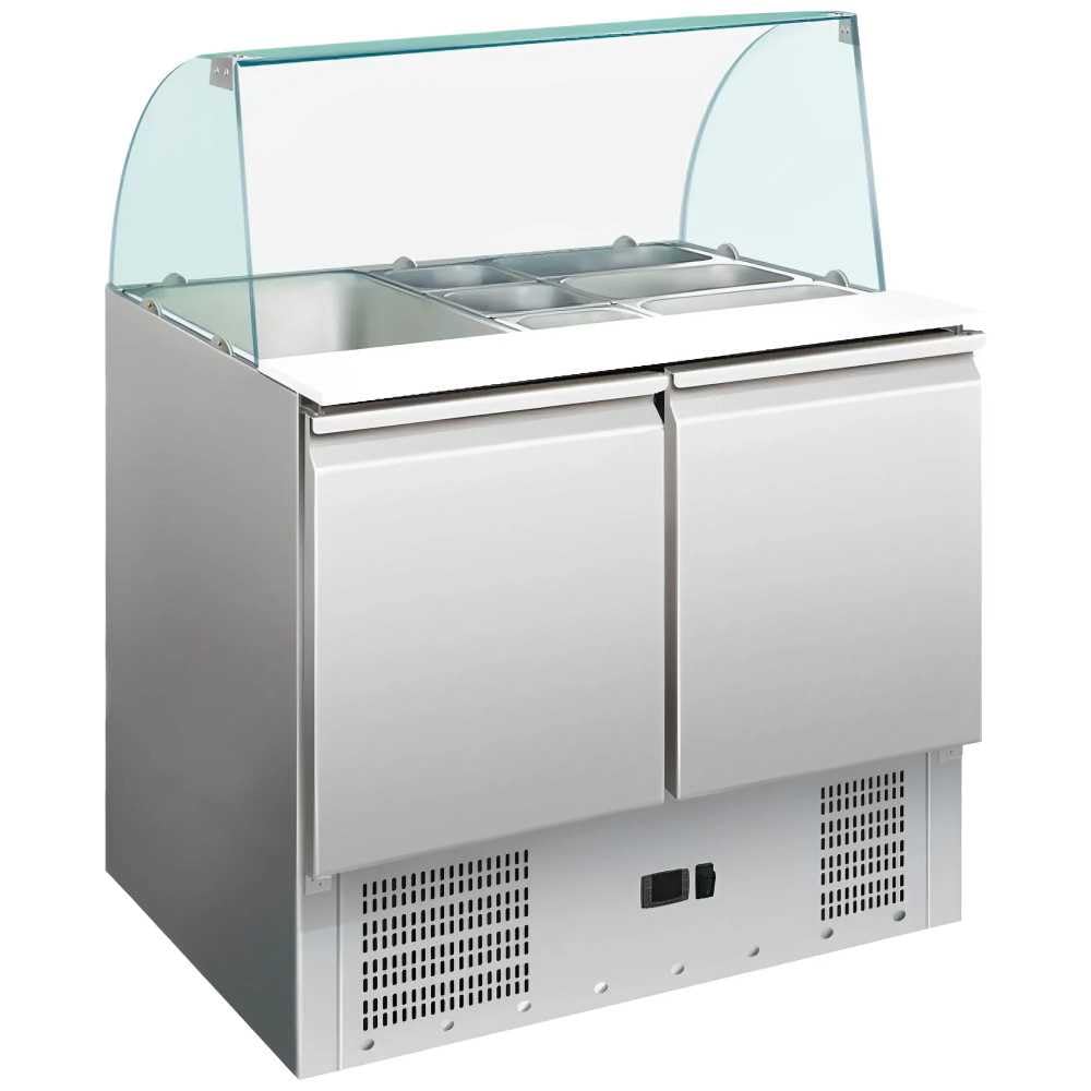 Table réfrigérée, réglable, 900 × 700 mm, acier inoxydable, MBH - MAQUINARIA BAR HOSTELERÍA, 176 L, 45 mm, 2 Portes, 2 °C, 8 °C, 135mm, restaurant.