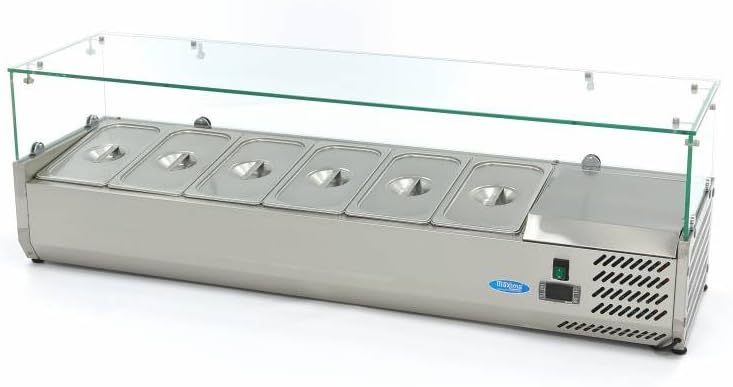 Réfrigérateur de présentation Maxima, réglable, 140 Cm, Vitrine Réfrigérée Apparente 140 Cm Pour 6 Bacs 1/3 Gn, Pizzas Et Salades