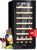 Cave à vin, 18°C, Réfrigérateur à Vin avec Porte en Verre, acier inoxydable, KLARSTEIN, 38 Bouteilles, 5-18°C, commande tactile, Prosecco