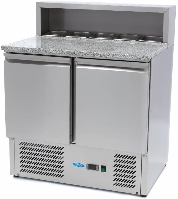 Réfrigérateur, 90 cm, acier inoxydable, réglable, Maxima, 2 portes, 10 °C, 32 °C, incl couvercle en acier inoxydable