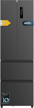 Réfrigérateur Cecotec, acier inoxydable, No Frost, 400 L, 60 cm, 191 cm, mode ECO, 400L, 4 Portes, éclairage LED, inox foncé, moteur Inverter