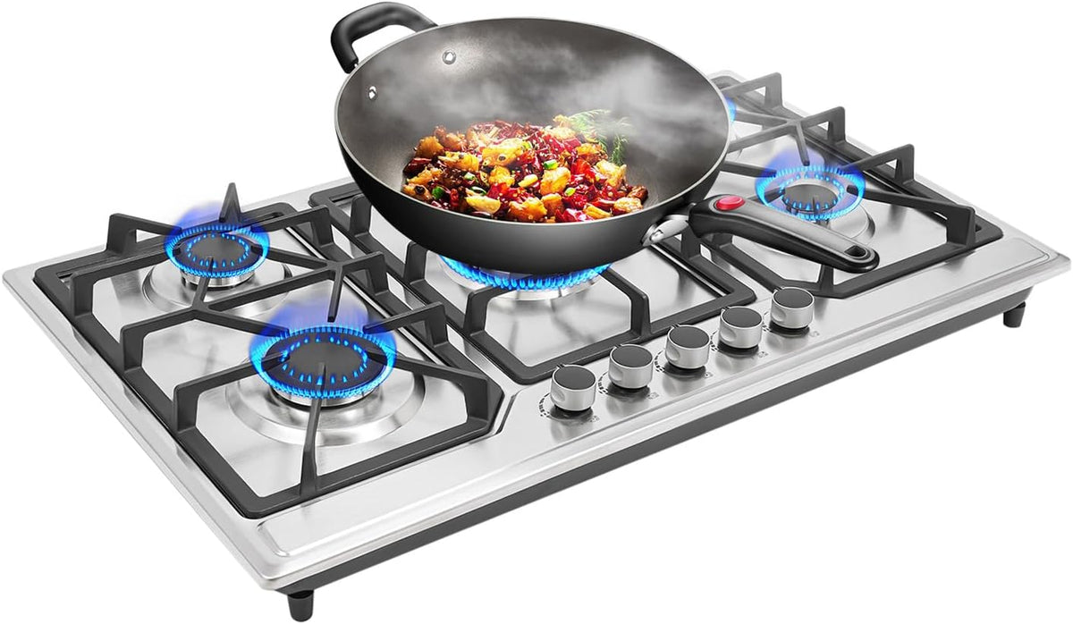 Plaque de cuisson Bdneygtyr, acier inoxydable, batterie D Piezo, 86 × 51 cm, pas pour la batterie, 73 × 48 cm, 1 kW, 5 brûleurs, pose libre